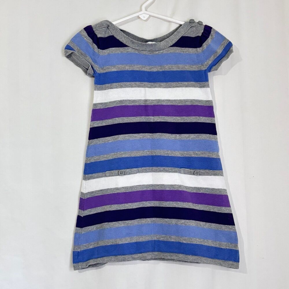 The Childrens Place Girls Striped Sweater Dress Size XS 4 EUC Purple Blue